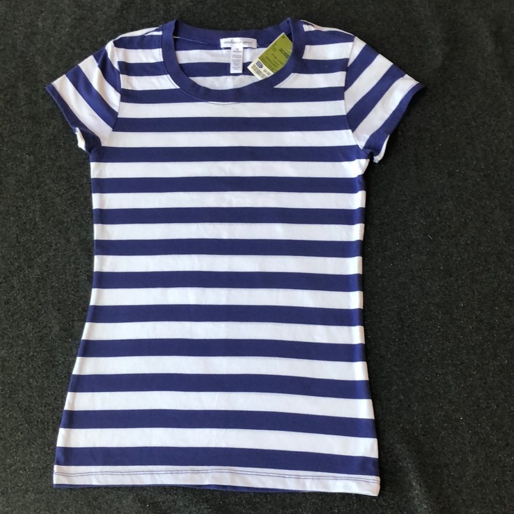 Ambiance Apparel Woman’s 95% Cotton Blue-White Striped T-Shirt Soft Size M - Picture 1 of 13
